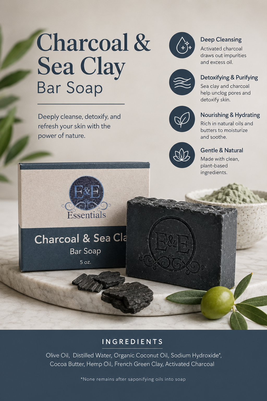 Charcoal & Sea Clay Bar Soap-1