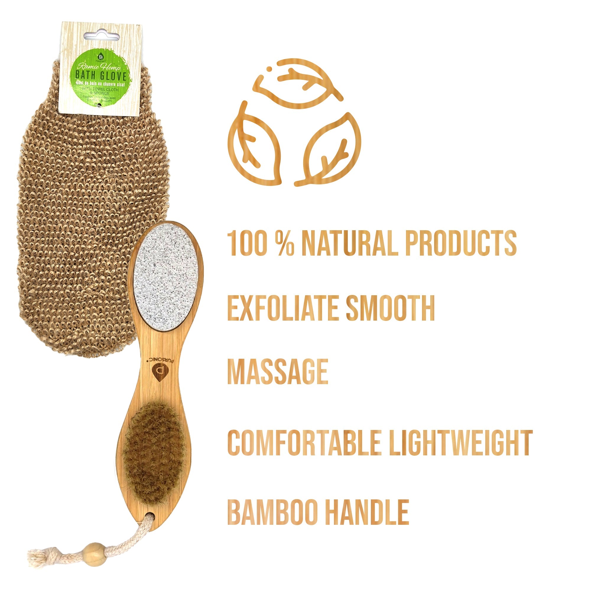 Sisal Hemp Bath Glove, Pack of 2, and 4-in-1 Foot Scrubber Bundle-1
