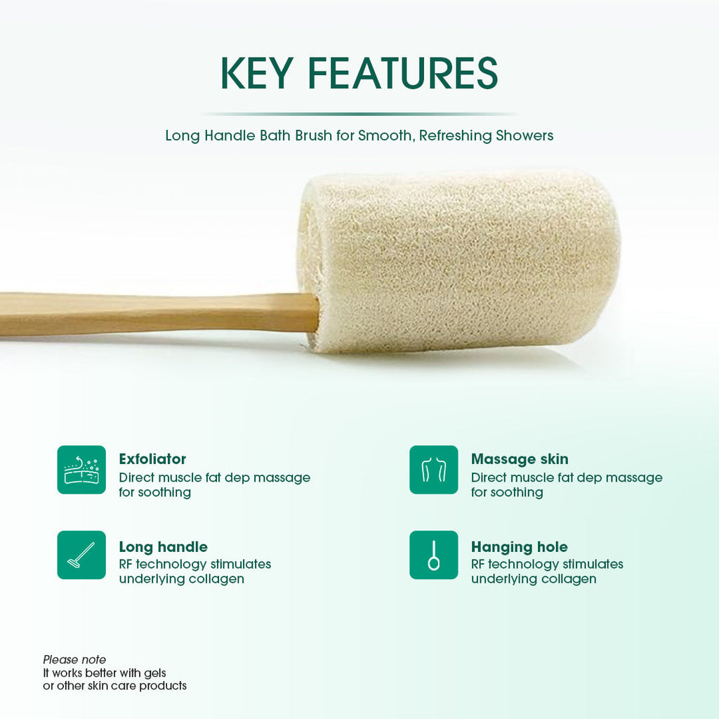 Natural Loofah Bath Brush w/Long Handle.-3