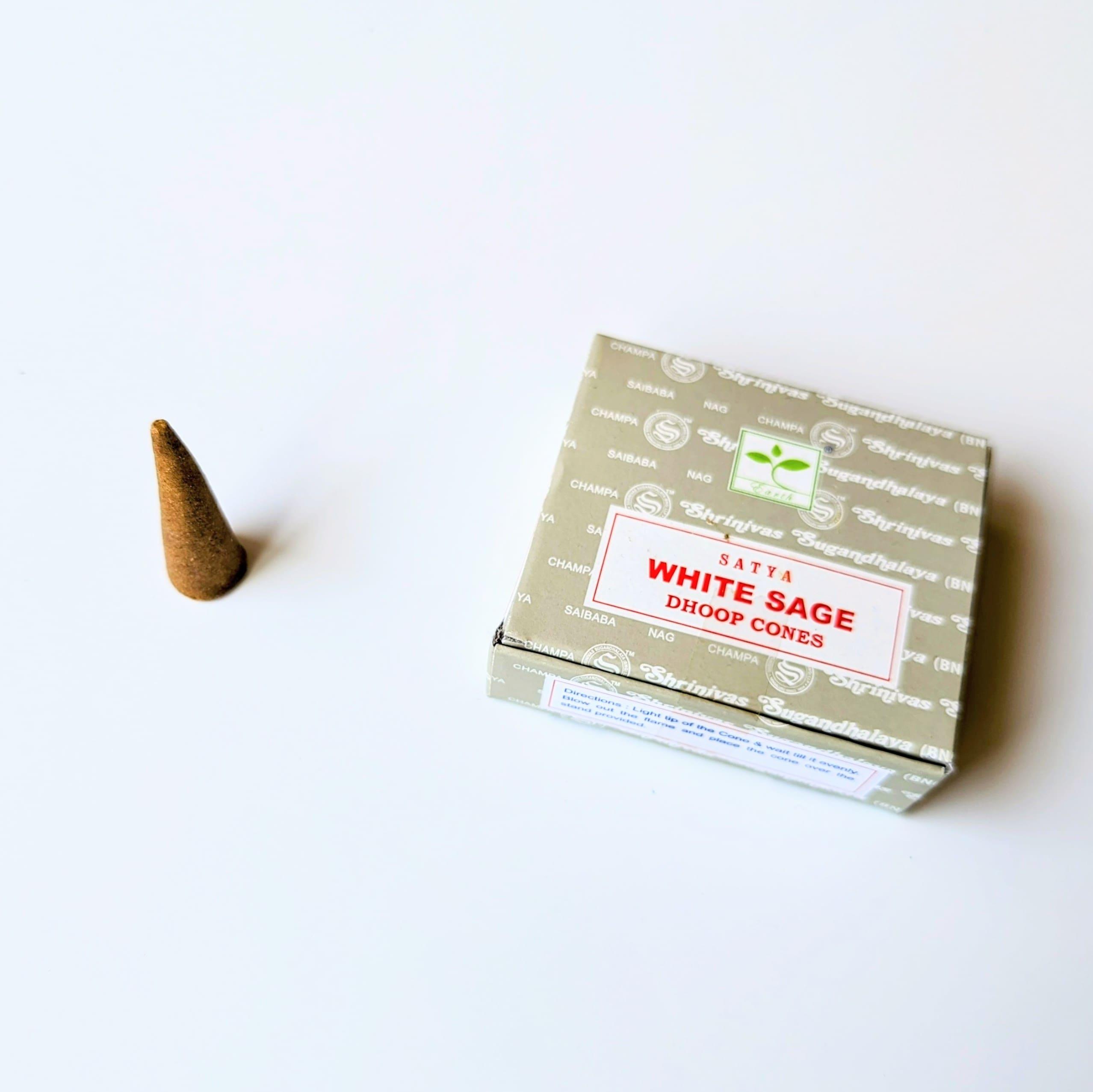 White Sage Incense - Satya | Box of 12 cones including holder-0